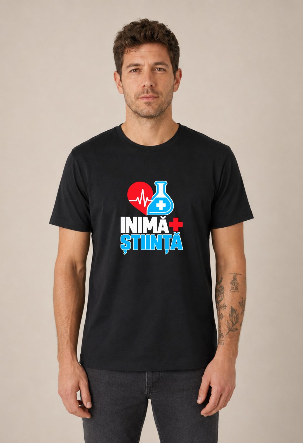Tricou Basic Barbat Inima + Stiinta