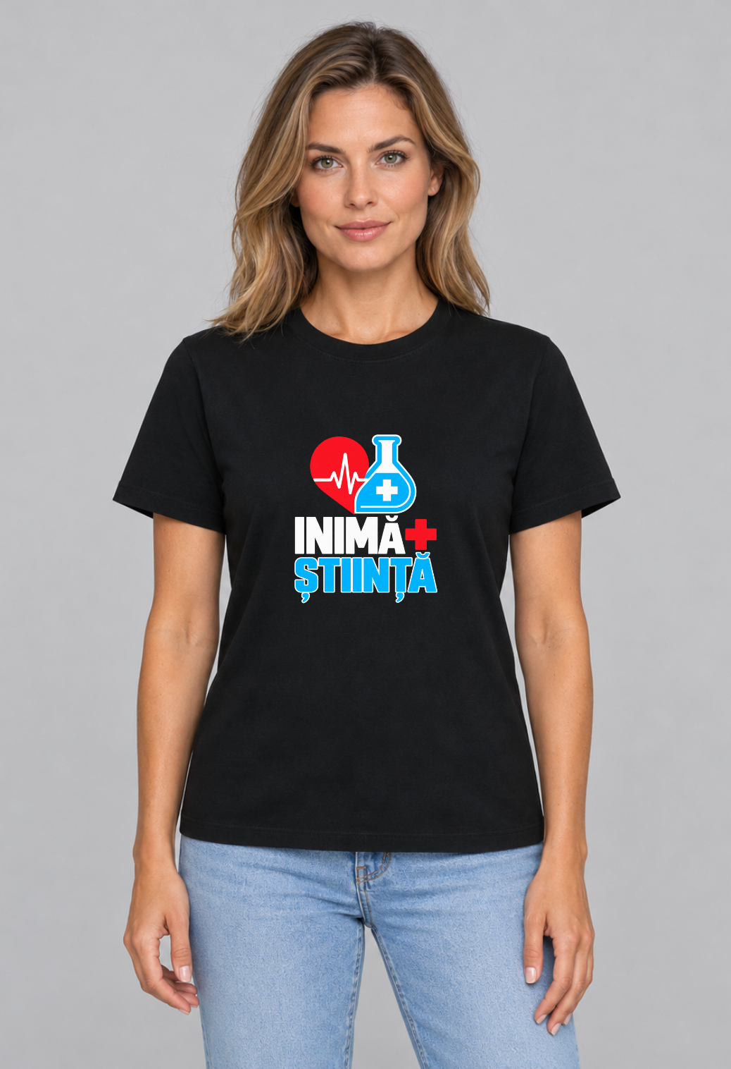 Tricou Basic Dama Inima + Stiinta