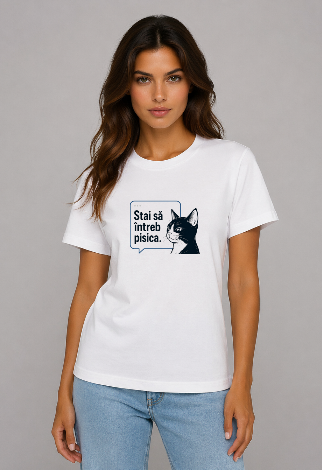 Tricou Basic Dama Stai sa intreb pisica
