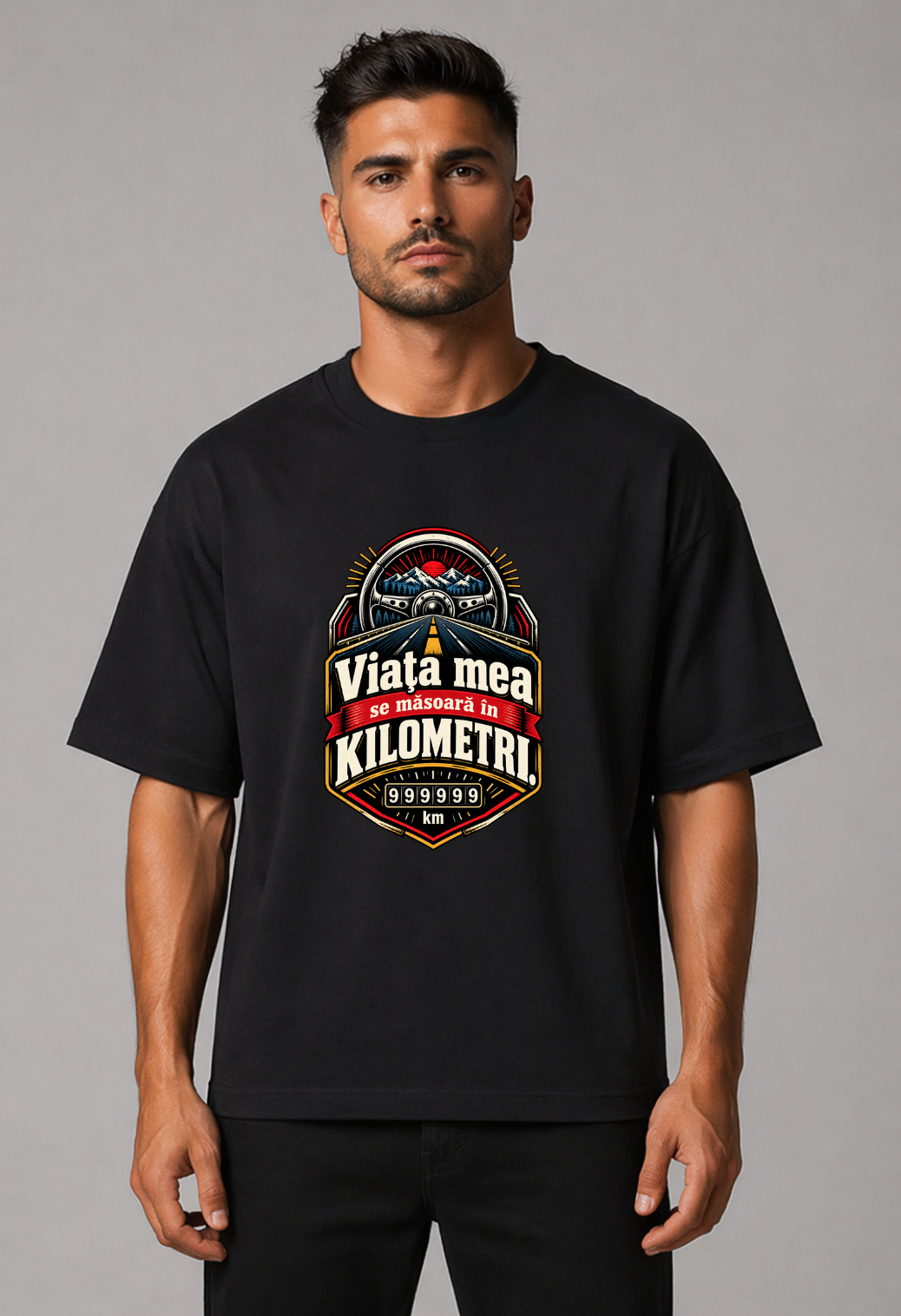 Tricou Oversized Premium Barbati Viata mea se masoara in kilometri