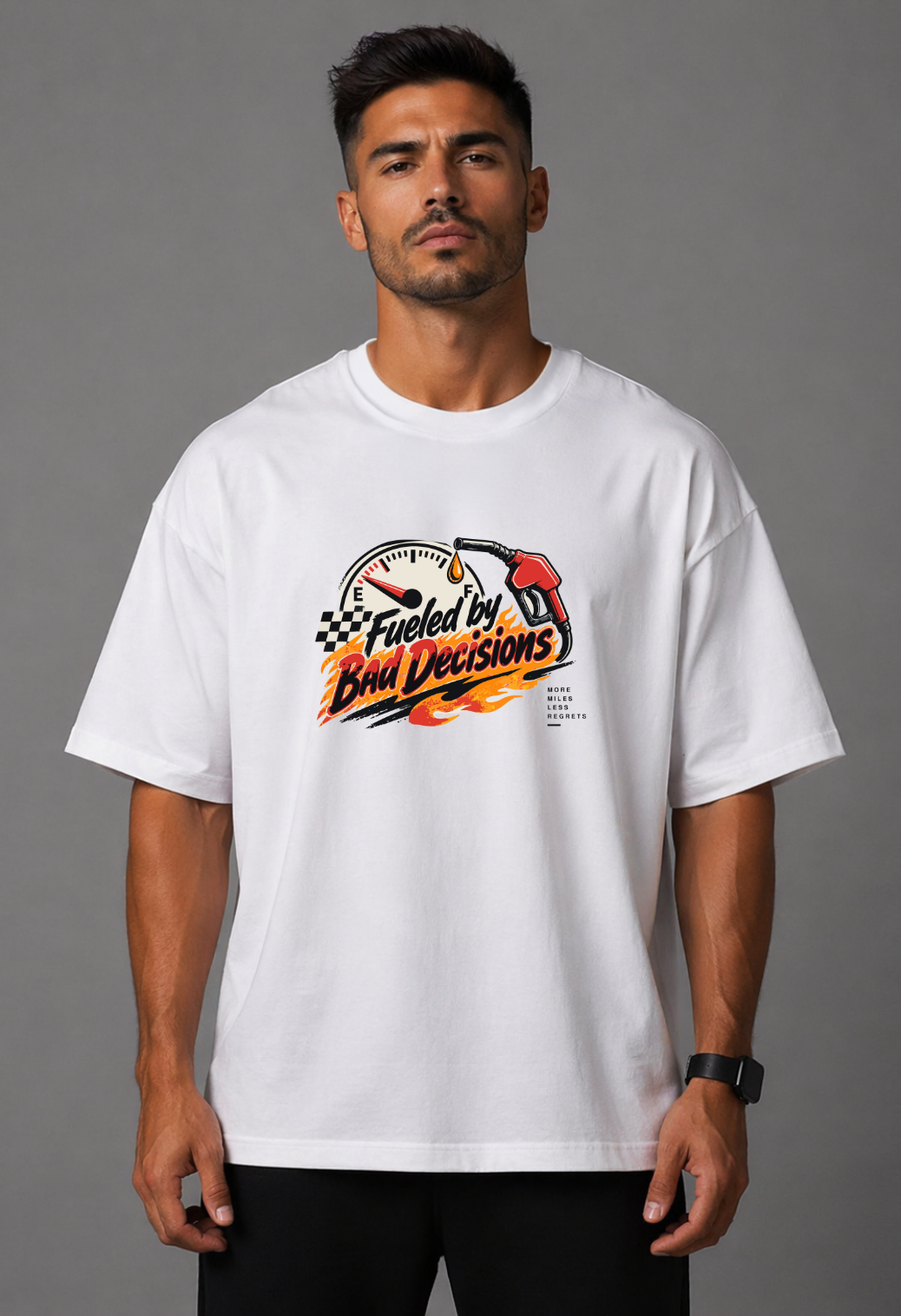 Tricou Oversized Premium Barbat Fueled by Bad Decisions