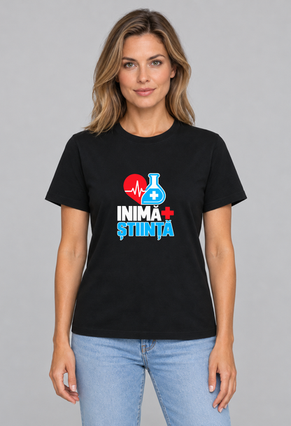 Tricou Basic Dama Inima + Stiinta