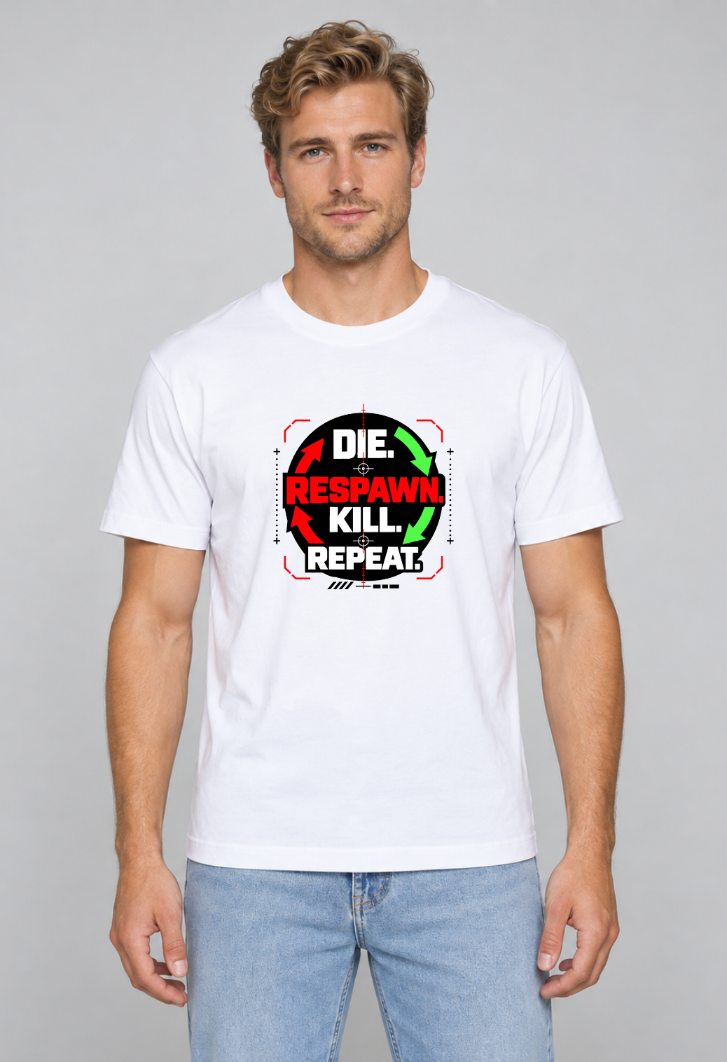 Tricou Basic Barbat Die. Respawn. Kill. Repeat.
