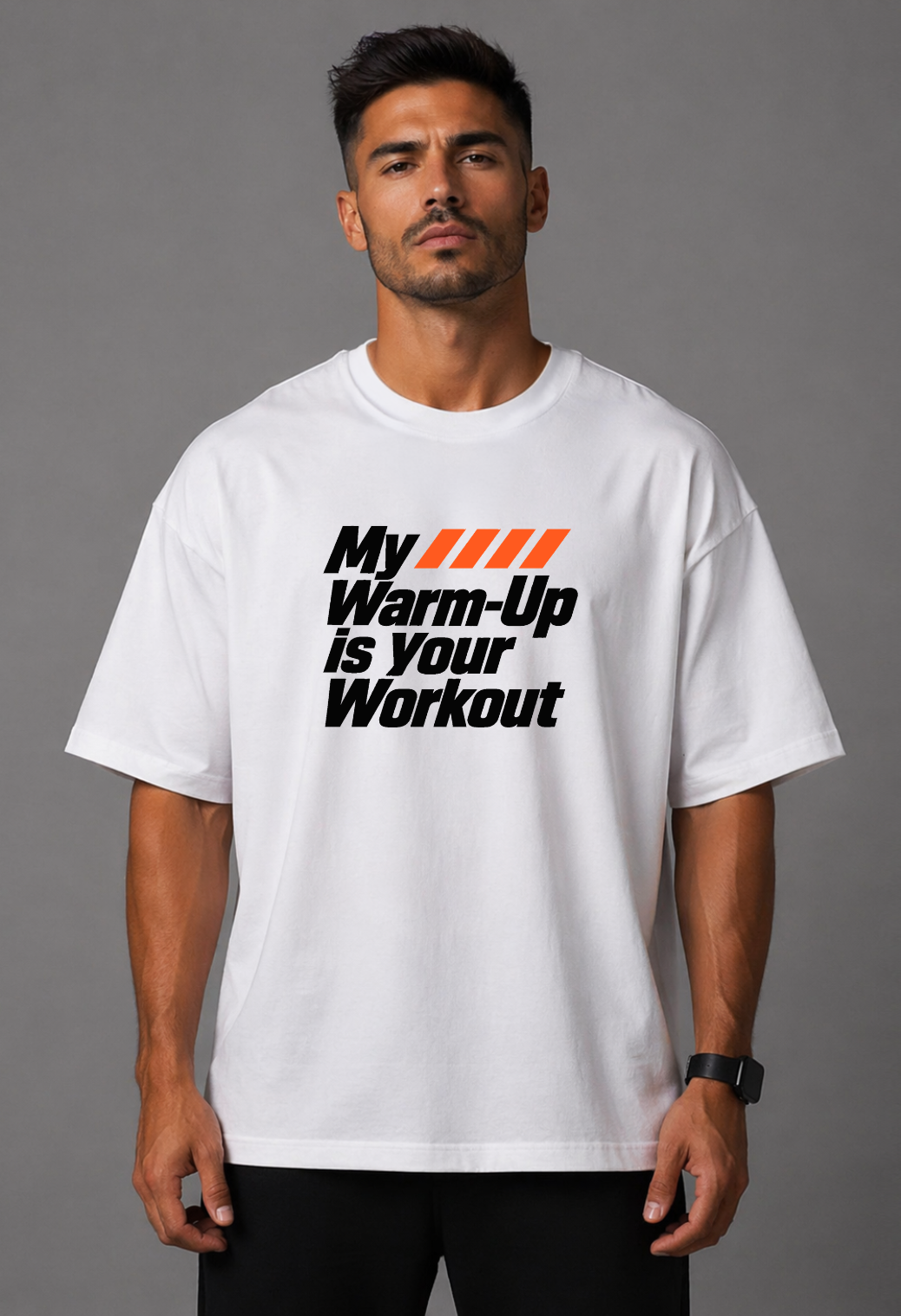 Tricou Oversized Premium Barbat My Warm-up is Your Workout