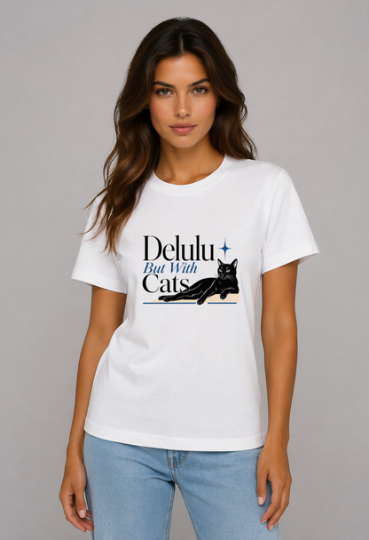 Tricou Basic Dama Delulu but with cats