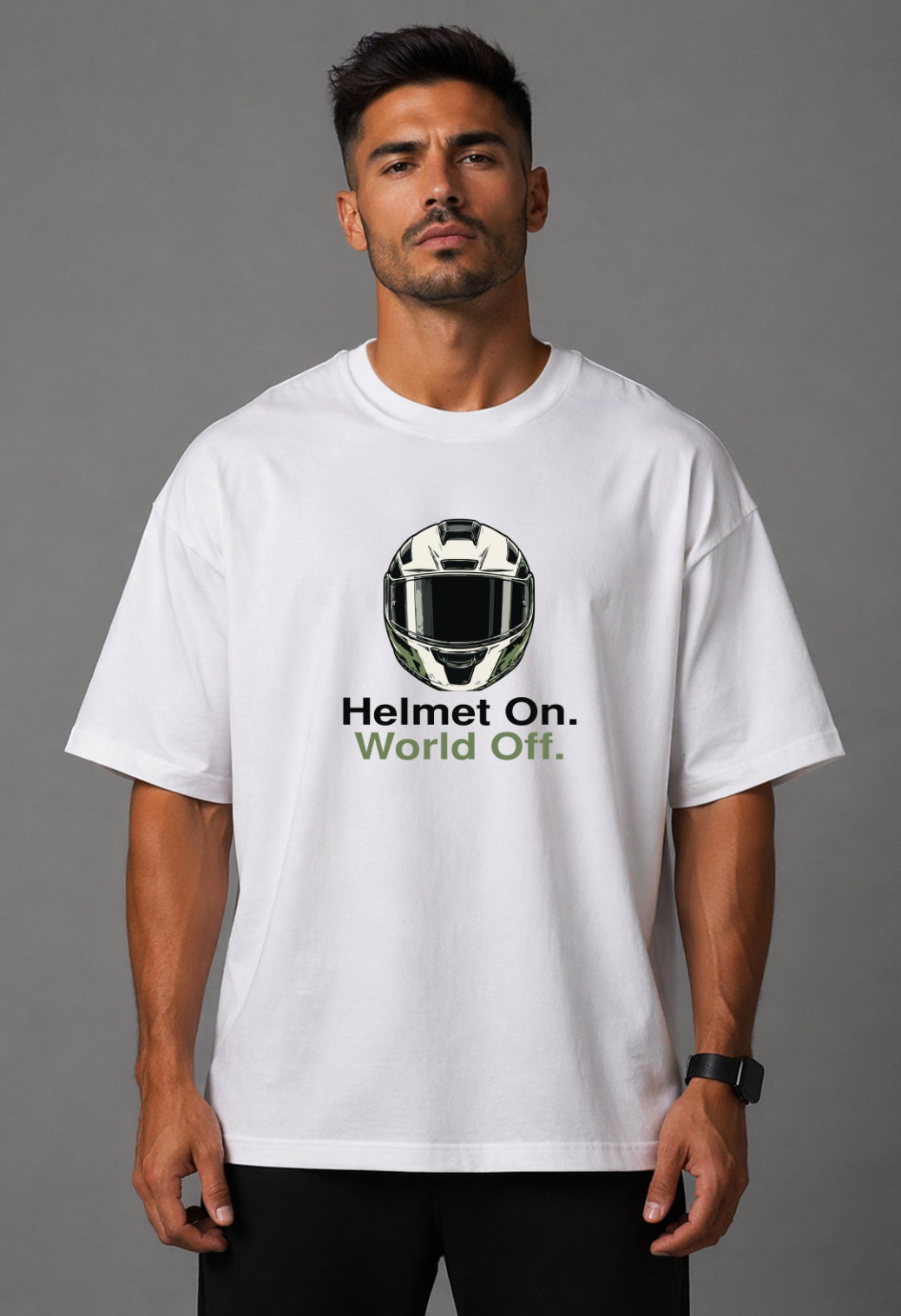Tricou Oversized Premium Barbat Helmet On
