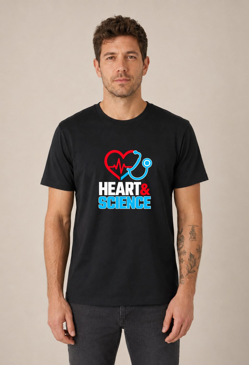 Tricou Basic Barbat Heart & Science